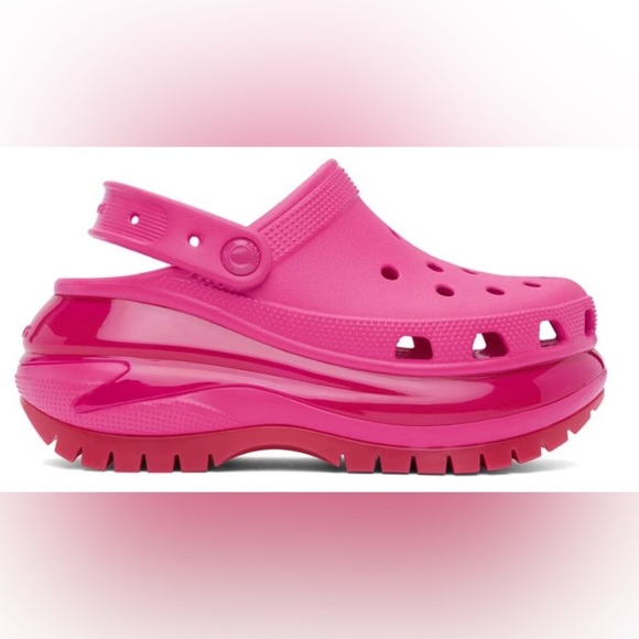 NIB Crocs Pink Mega Crush Embossed Logo Clogs rubber slip-on loafers sandals 8 - Picture 1 of 6